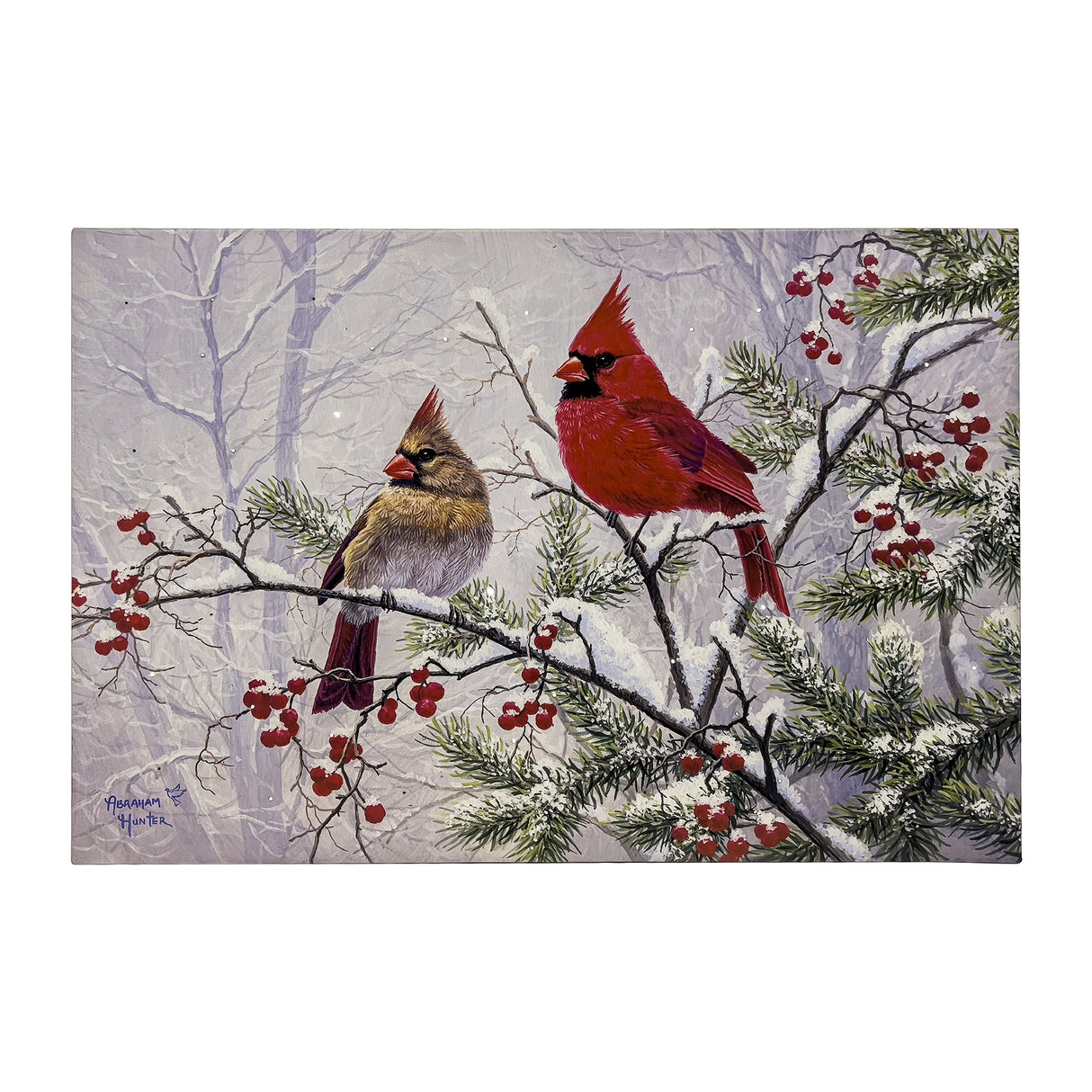 Lit Picture -  Cardinal Snowing Branch XL