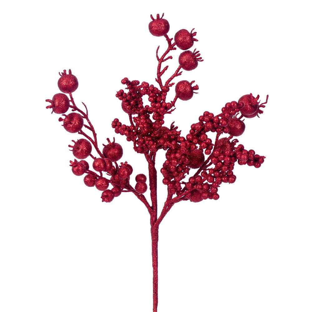 14" Red Glitter Berry Pick UV