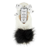 Ivory and Black Plush Pom Slipper