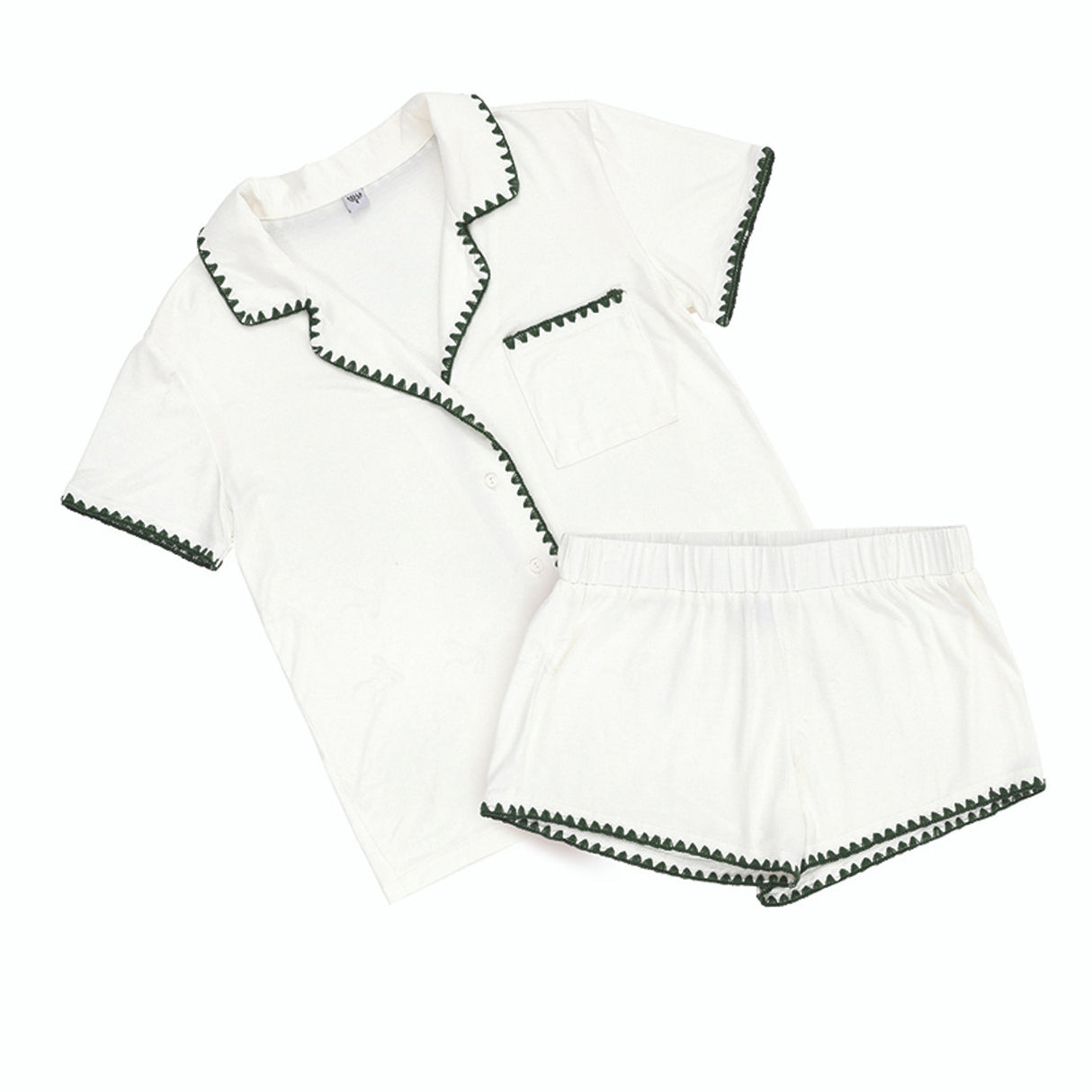 Forest Green + White Bamboo Short Pajama Set