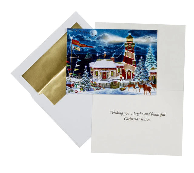 Lighthouse at Christmas Christmas Cards