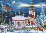 Lighthouse at Christmas Christmas Cards