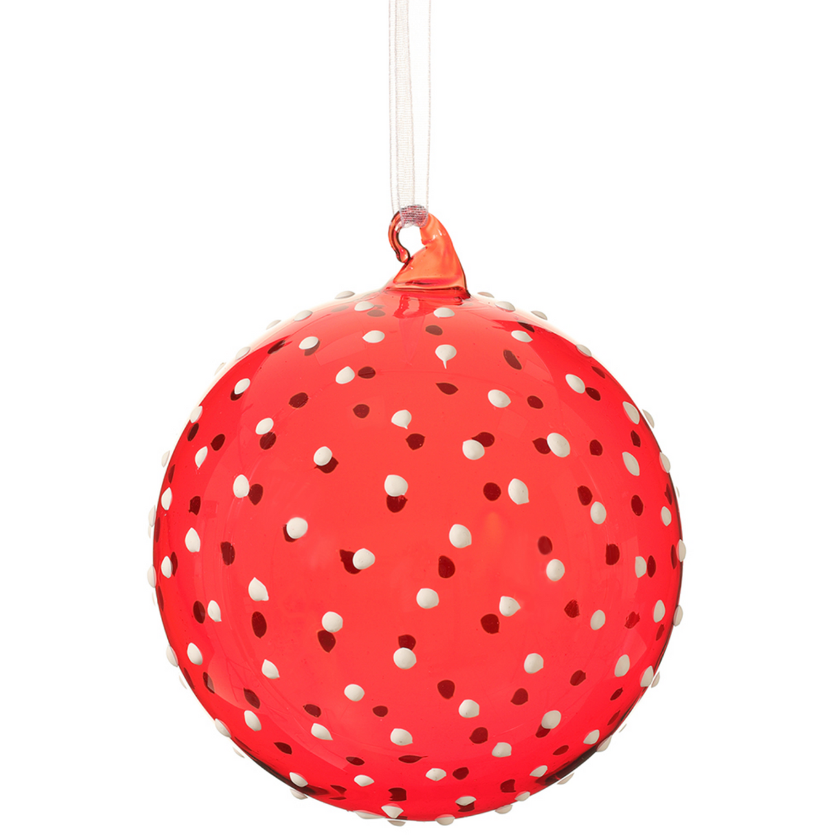 4"Gla Dots Ball Ornament Re/Wh