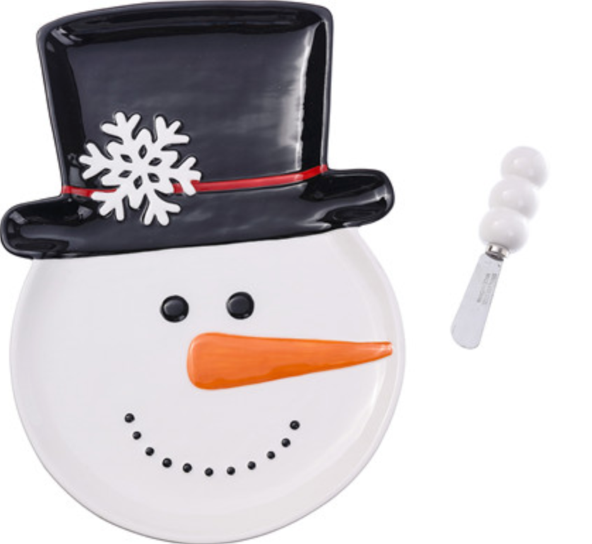 Ceramic Jolly Snowman Plate + Spreader