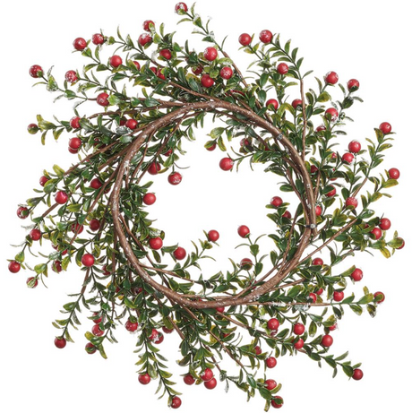 14" SNOWED BERRY WREATH - Red