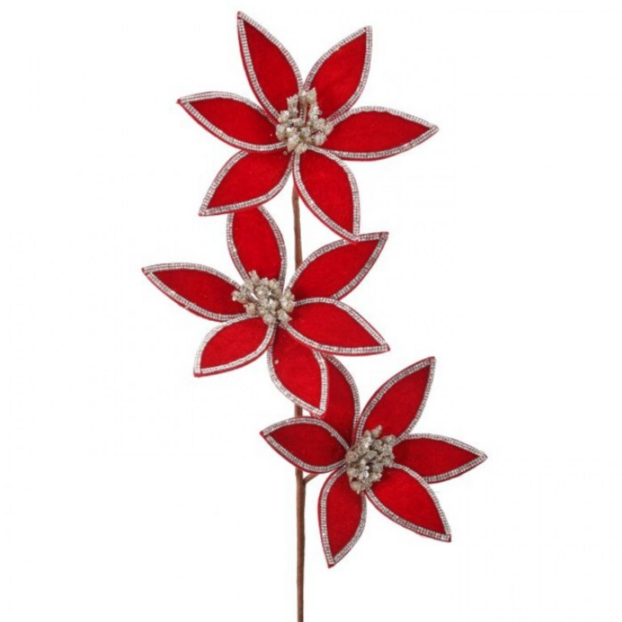 24" TRIPLE VELVET W/JEWEL POINSETTIA STEM - RED