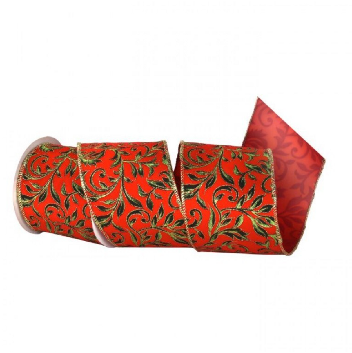 4"X10Y PRINTED LEAF VINE ON VELVET RIBBON