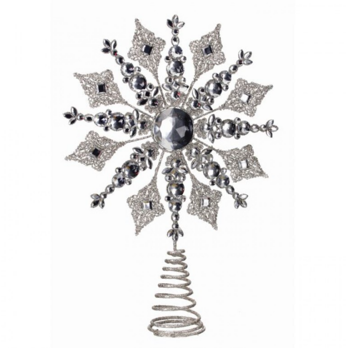 14.5" Silver Metal + Jewel Snowflake Tree Topper