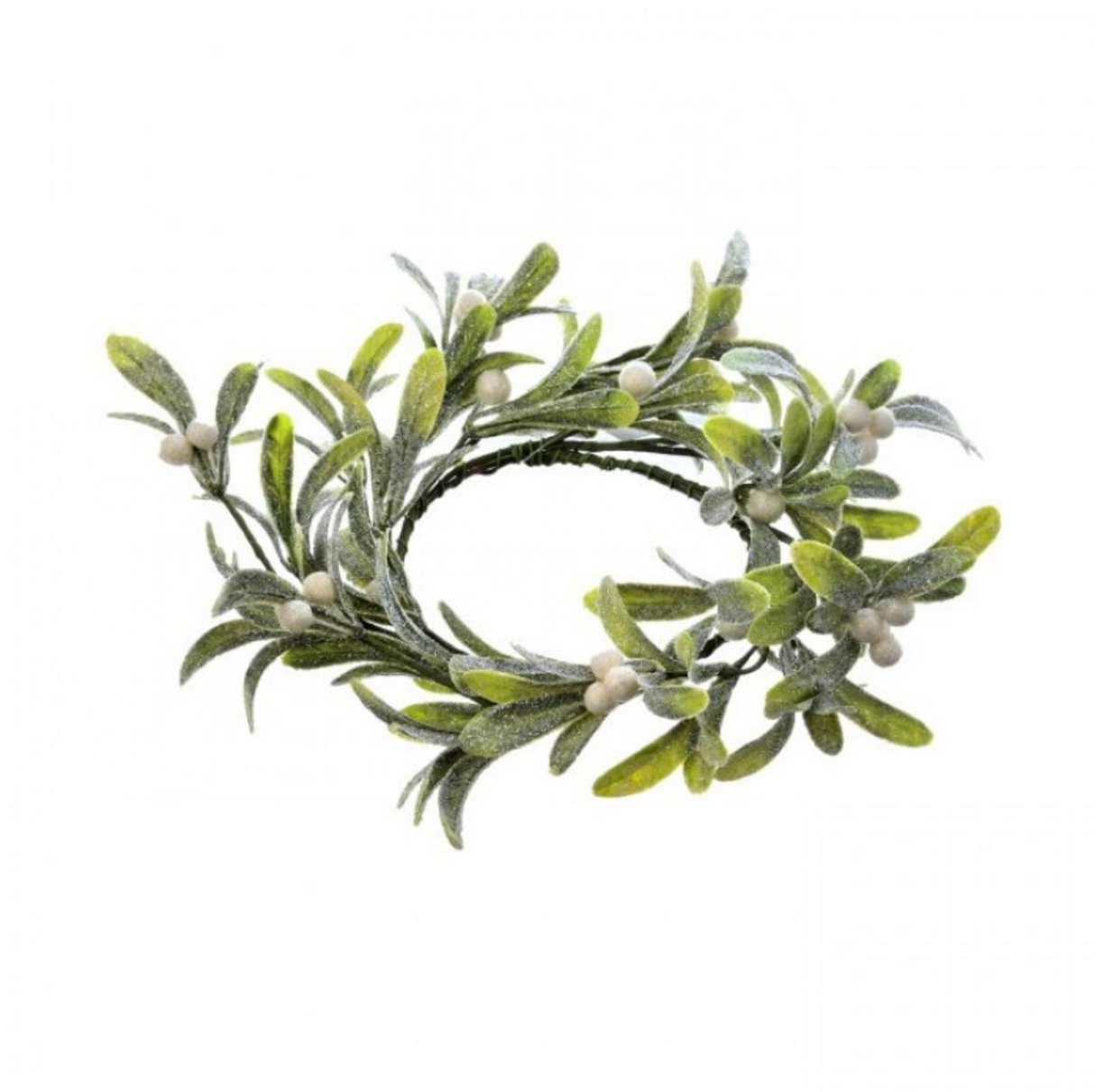 4.5" FROSTED WP MISTLETOE BERRY CANDLE/RING - NATURAL