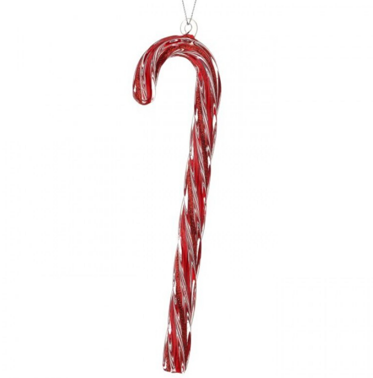 9.5" GLASS CANDY CANE ORNAMENT - RED