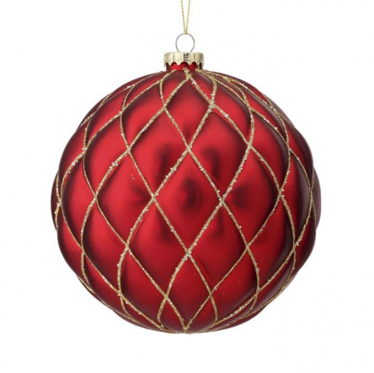 150MM MATTE GLITTER NET VP BALL ORNAMENT - RED