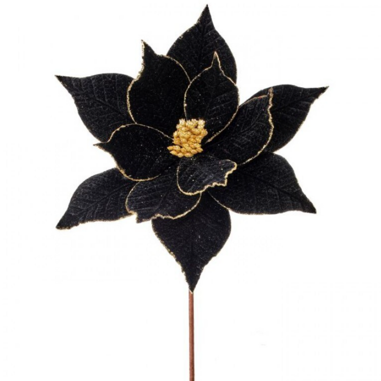 22" VELVET LEAF POINSETTIA STEM - BLACK