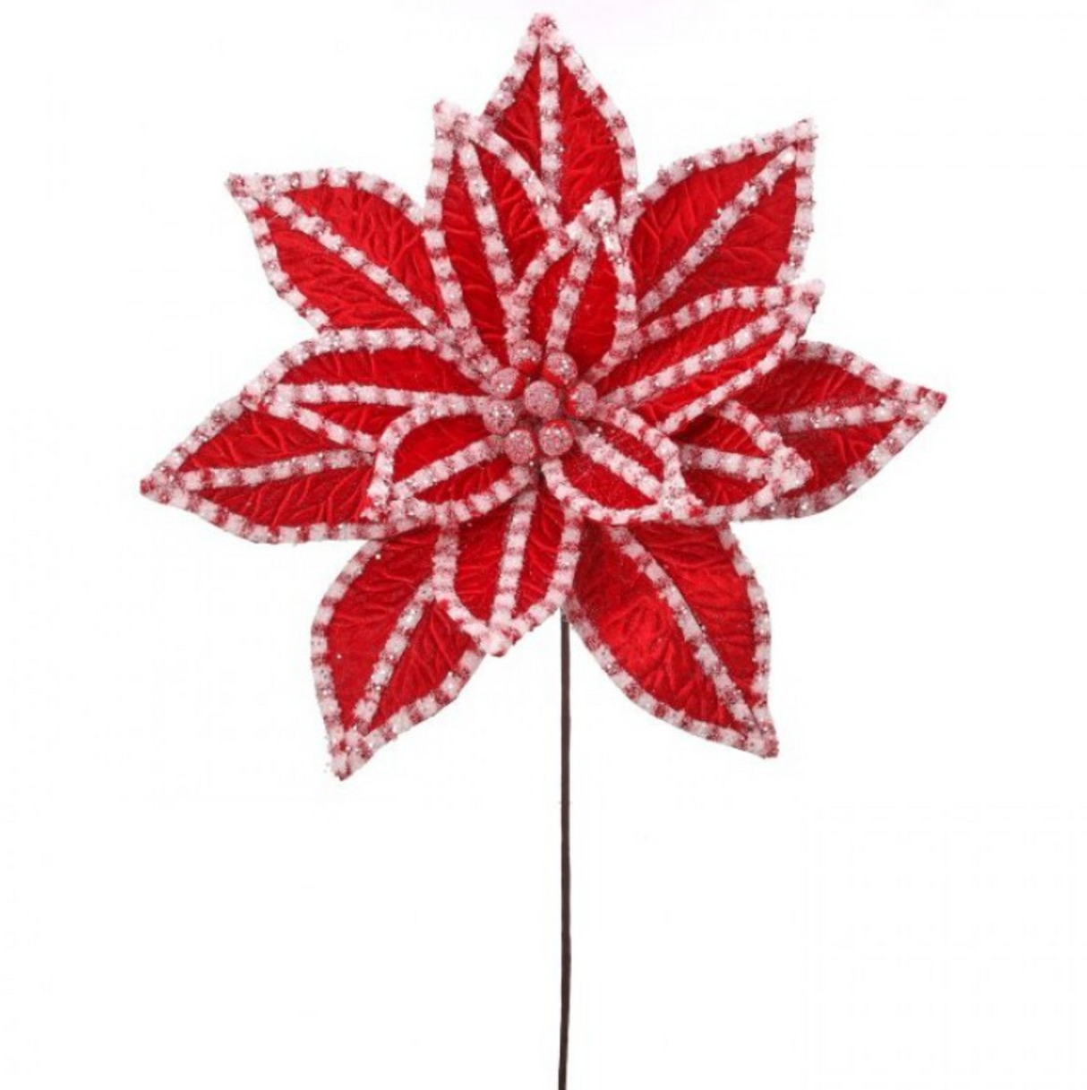 30" GIANT CANDY SNOW GLITTER POINSETTA STEM - Red