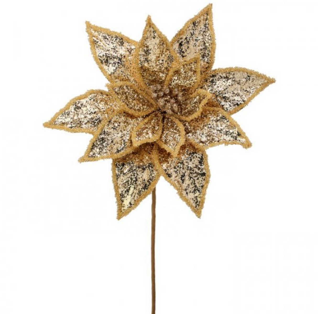 24" METALLIC GLITTER POINSETTIA STEM - GOLD