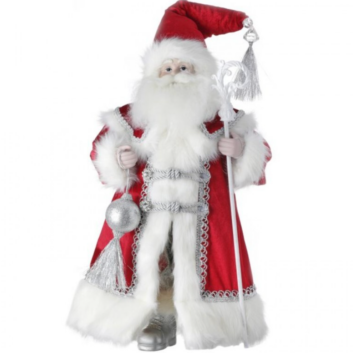 18'' STANDING SANTA W/BALL TASSEL & STAFF