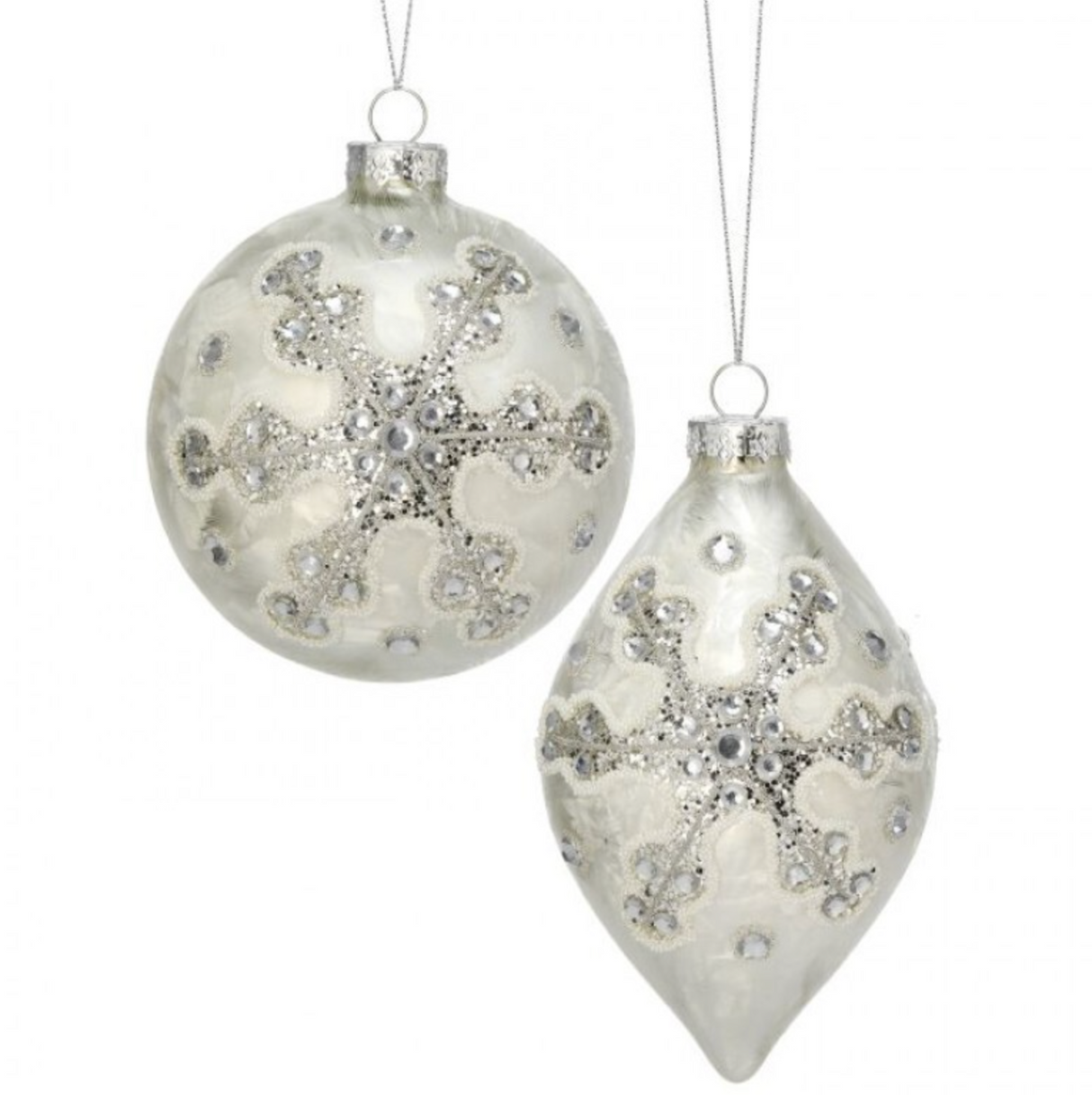 4" GLS SNOWFLAKE BALL/FINIAL ORNAMENT- SILVER