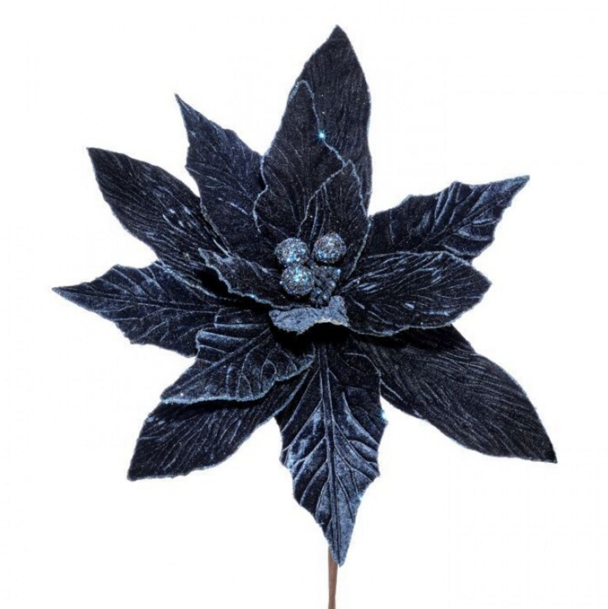 26" DELUXE VELVET LARGE(18"D) POINSETTIA STEM - BLUE