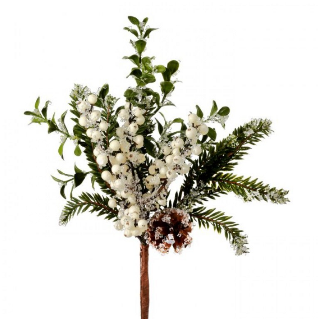 14" ICED BERRY BOXWOOD + FIR PICK - WHITE