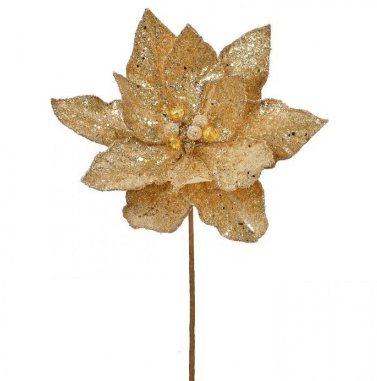 24" MICRO BEADED/SEQUINS POINSETTIA STEM - GOLD