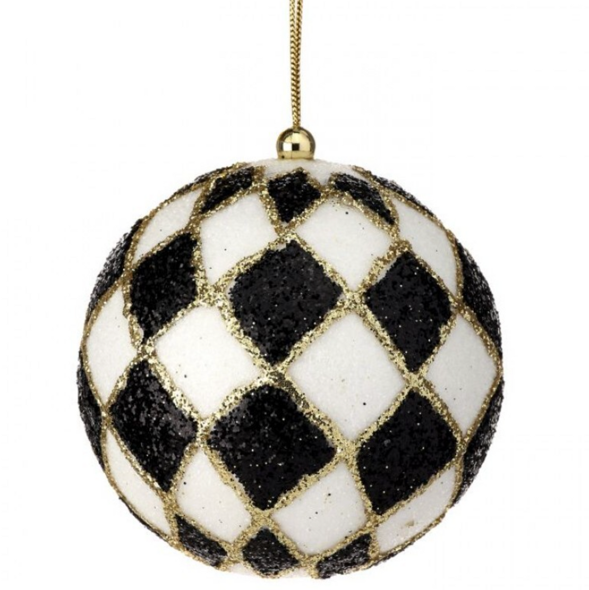 4" HARLEQUIN GLITTER BALL ORNAMENT - BLACK