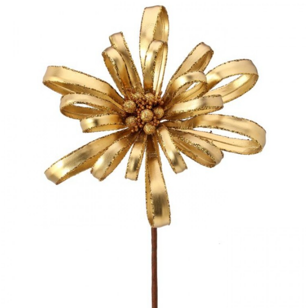 18" GLITTER RIBBON FLOWER STEM - GOLD