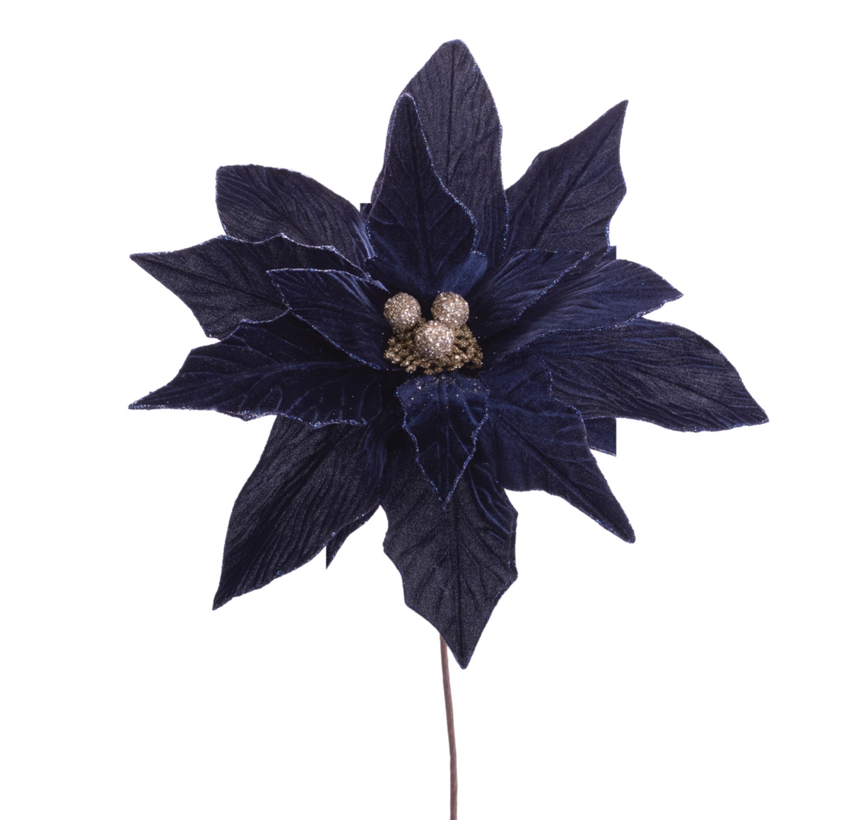 Navy Velvet Poinsettia Stem 27.5"H