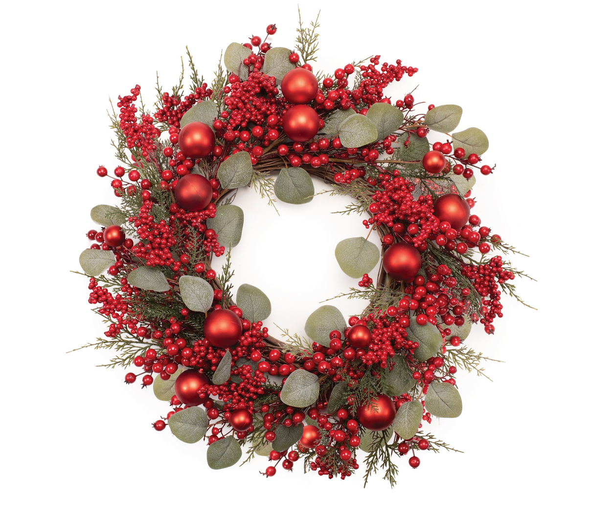 Mixed Pine/Berry and Ornament Wreath 24"D