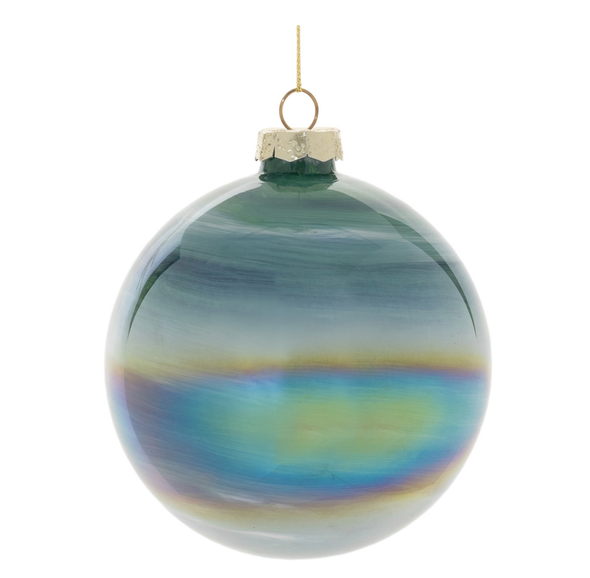 Deep Turquoise Iridescent Ornament 4"D