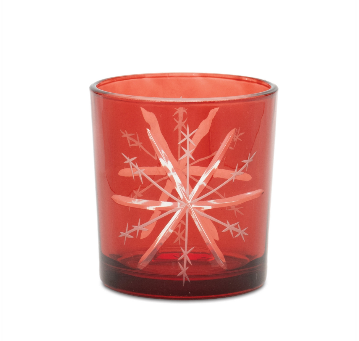 Crimson Etched Snowflake Votive Holder 3"H