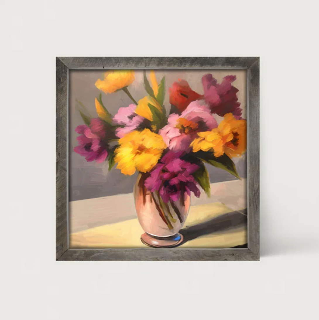 Glass Vase with Pink Flowers Painting - 14" x 14"