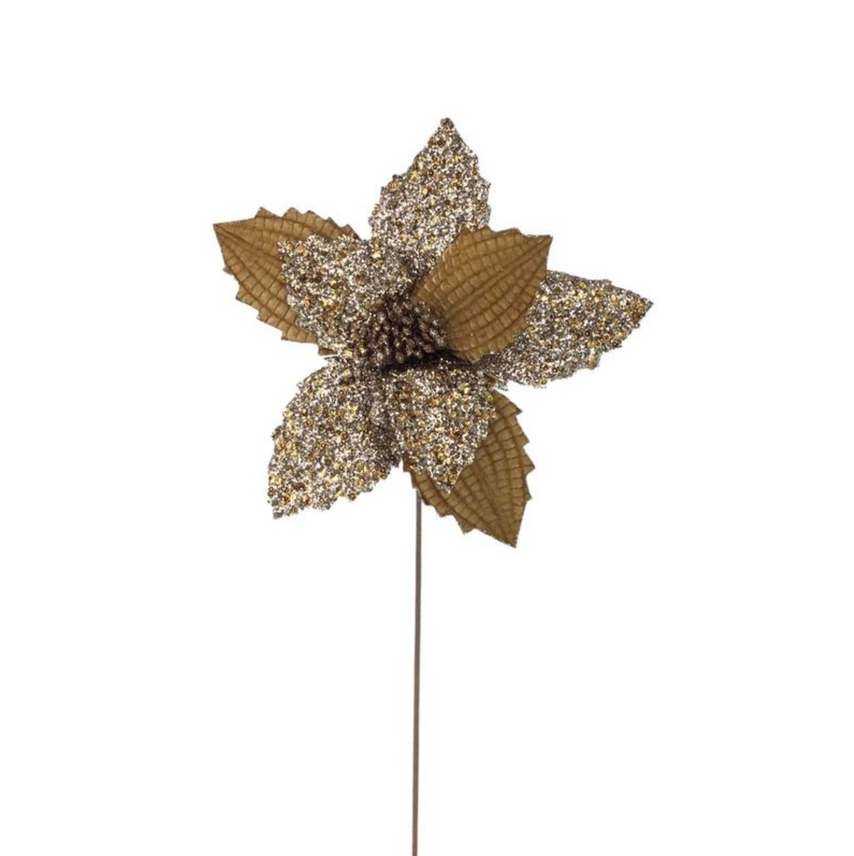 Velvet Glittered Poinsettia Stem 20" x 12"