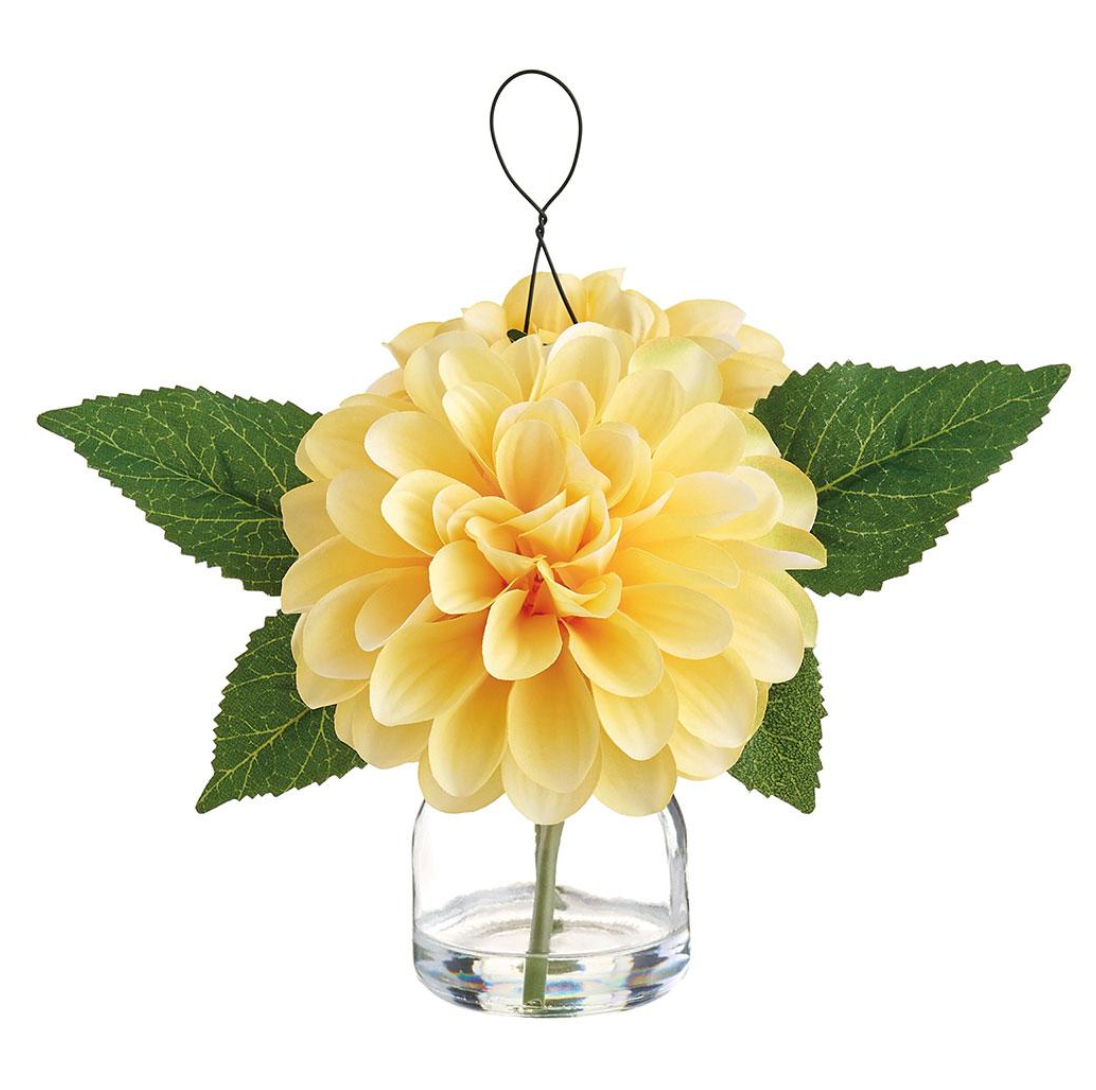 8"Dahlia In Glass Vase - Yellow