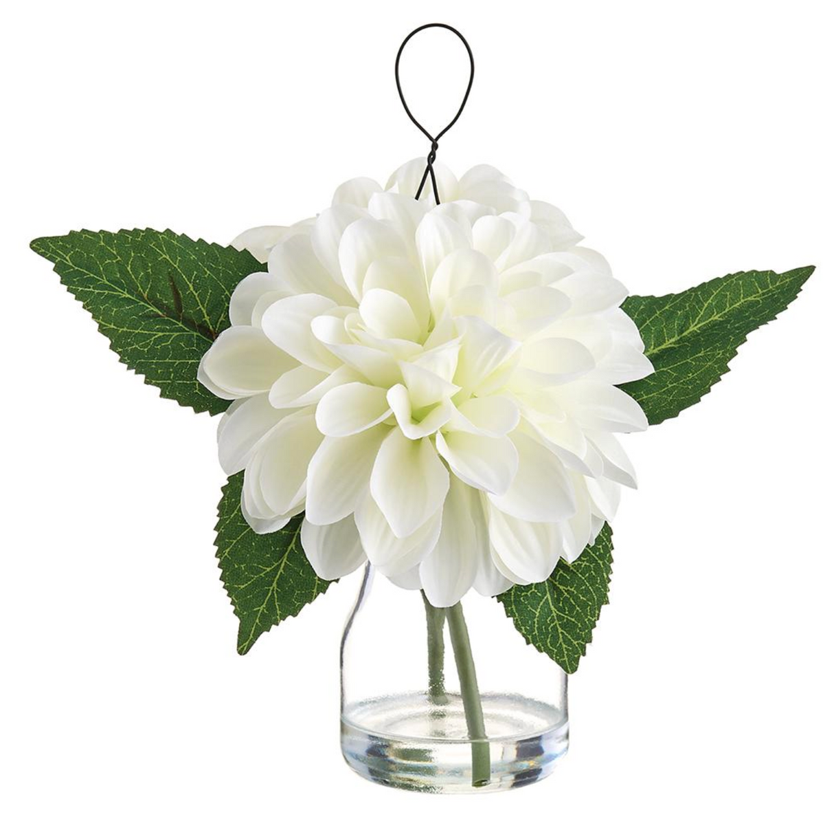 8"Dahlia In Glass Vase - White
