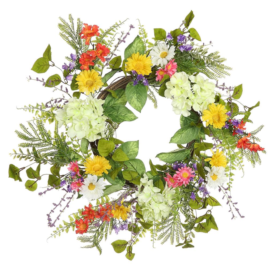 24"Hydrangea + Daisy + Fern Wreath