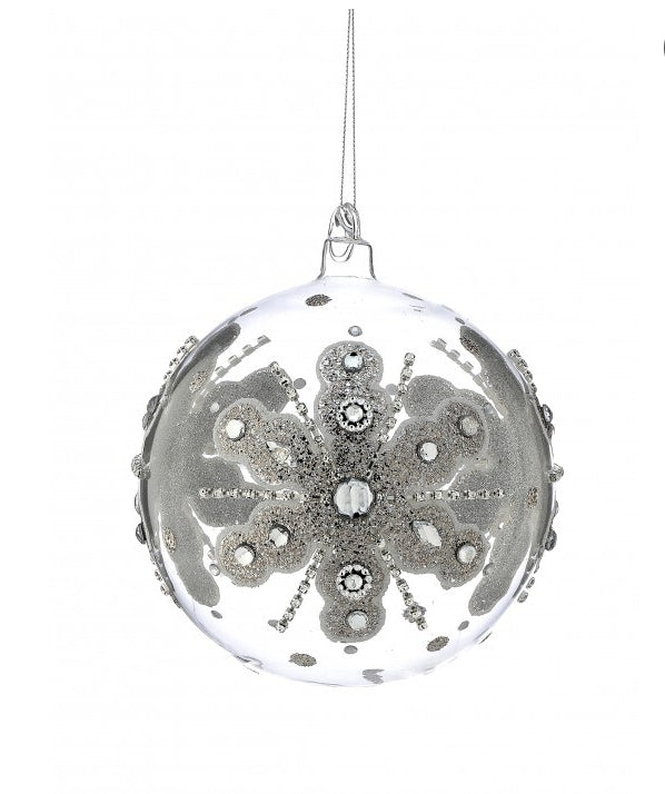 6" Glass Jewel Glitter Snowflake Ball Ornament