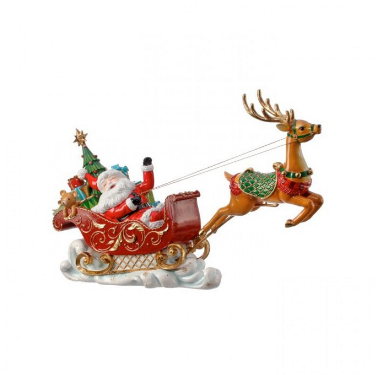 16" Resin Santa with Flying Deer