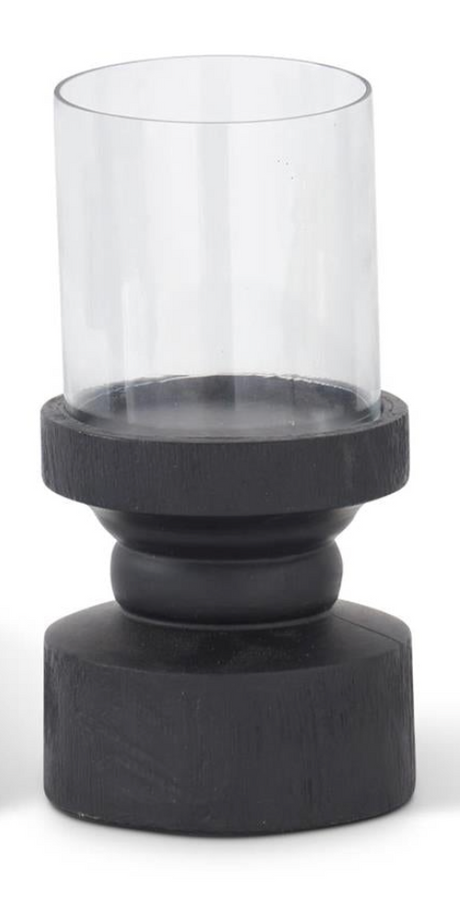 Black Pillar Candleholders w/Glass Hurricane