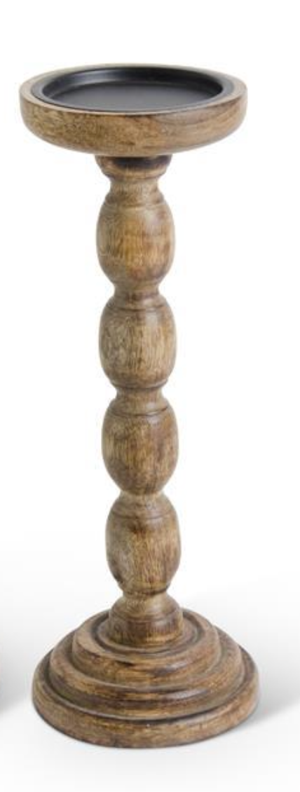 Brown Wood Spindle Candleholders