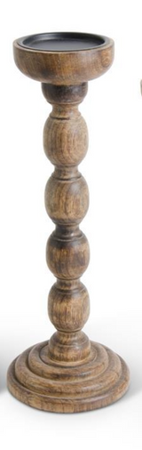 Brown Wood Spindle Candleholders