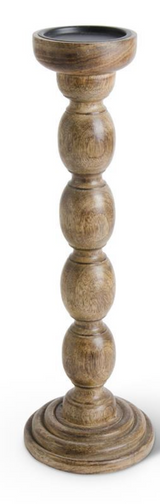 Brown Wood Spindle Candleholders