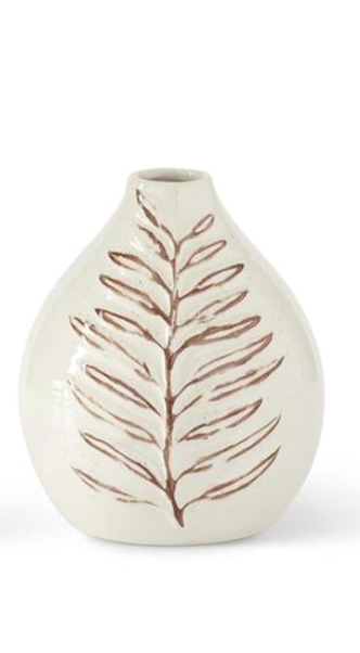 Cream & Brown Fern Leaf Speckled Ceramic Vases