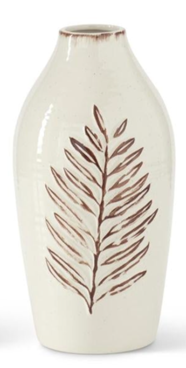 Cream & Brown Fern Leaf Speckled Ceramic Vases