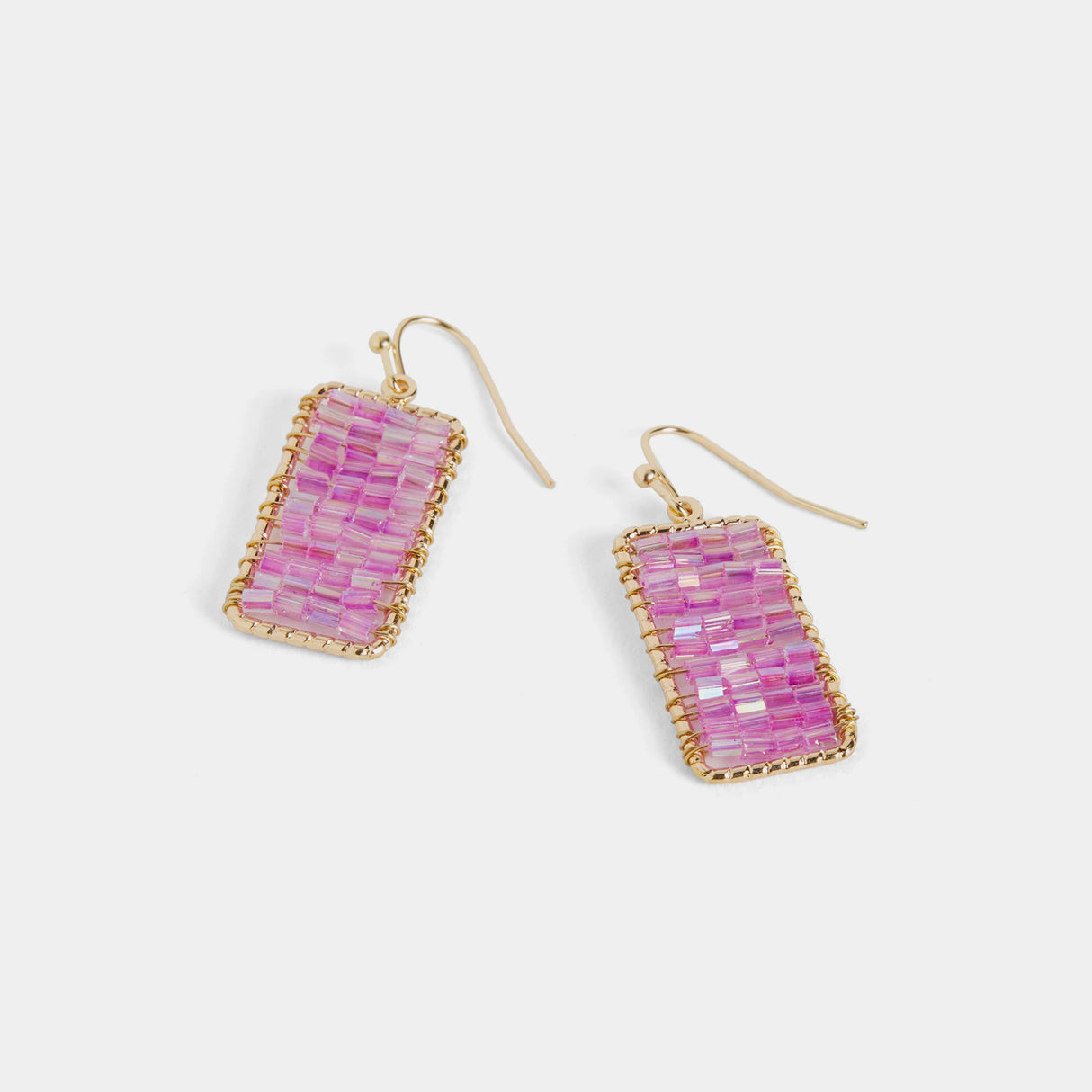 Beaded Banner Dangle Earrings - Magenta