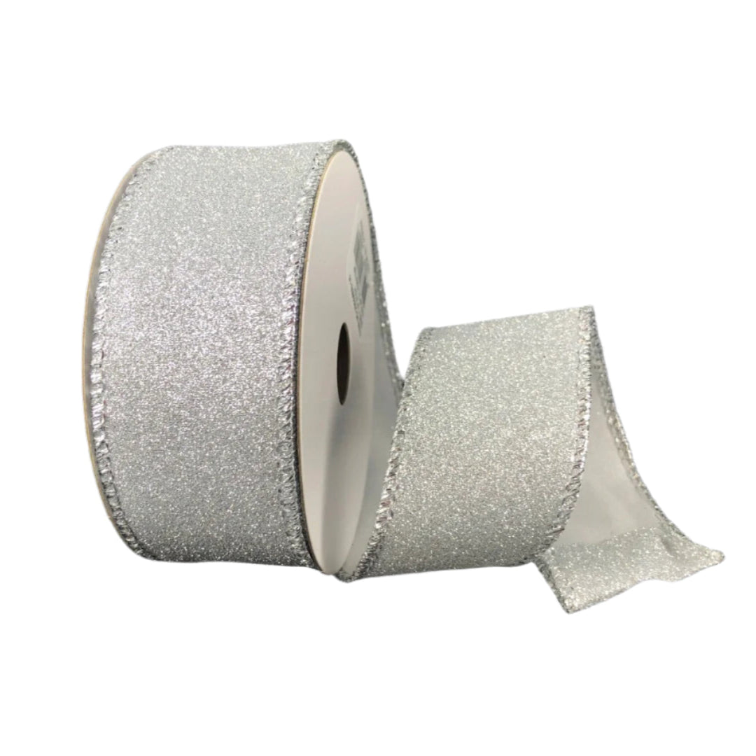Silver All Flat Glitter Ribbon -  1.5" x 10y