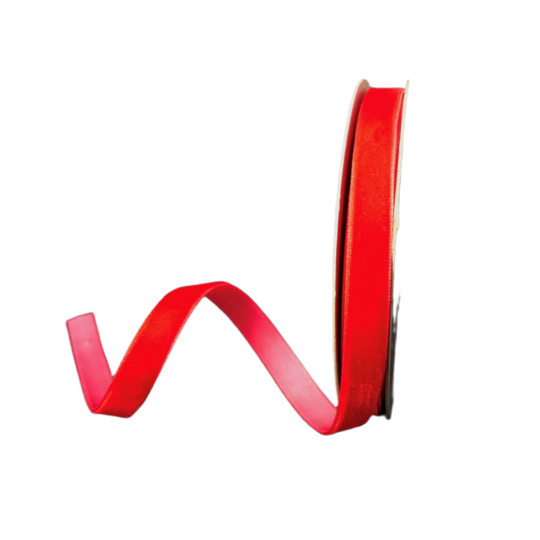 Red Woven Vintage Velvet Ribbon -  3 + 8" x 10y