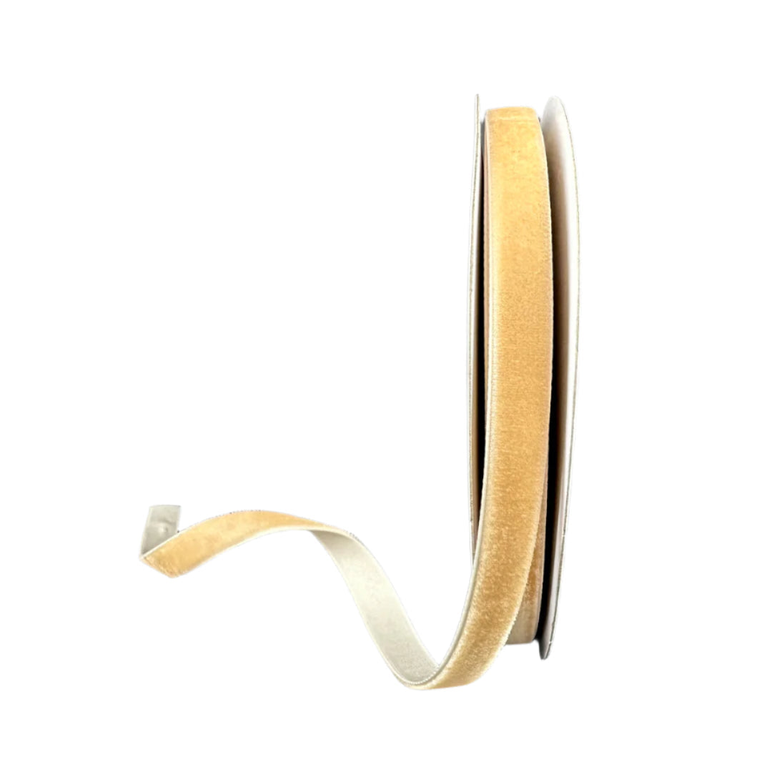Light Tan Woven Vintage Velvet Ribbon -  3 + 8" x 10y
