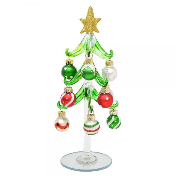8in Glass Red Green and White Ornament Tree
