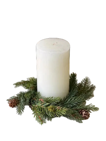 8" White Spruce Candle Ring w/Cones