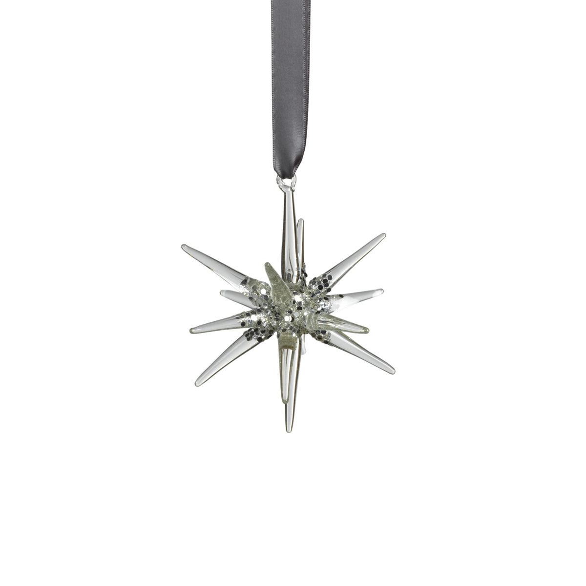 Glass 3D Snowflake- Clear/Silver- 4.75"