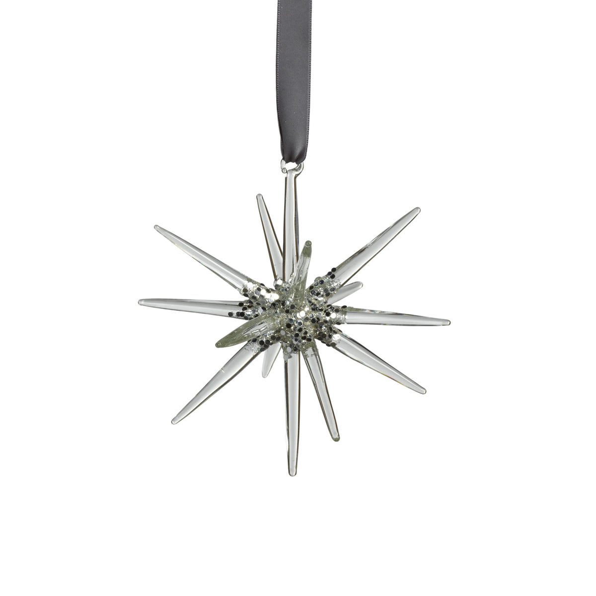 Glass 3D Snowflake- Clear/Silver- 6"
